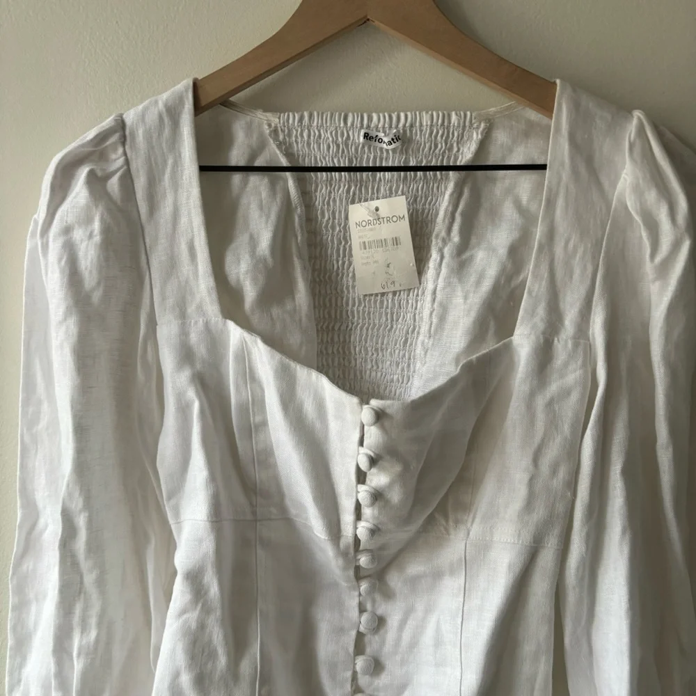 Reformation Micah Balloon Sleeve‎ Square neck linen top Sz 4/S